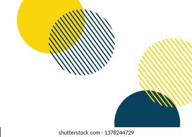 Abstract background made with geometric circles in yellow and blue colors. Memphis style modern, playful vector art.