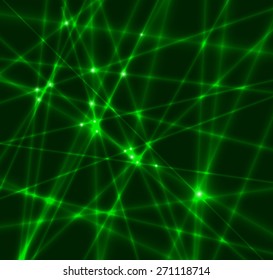 Abstract background made from green laser beams. Vector illustration.
