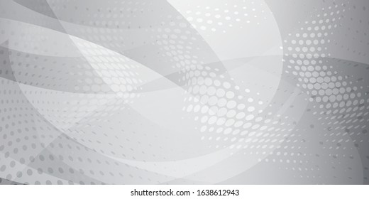 Abstract background made of halftone dots and curved lines in white and gray colors