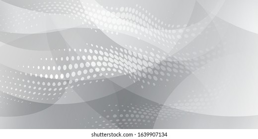 Abstract background made of halftone dots and curved lines in white and gray colors