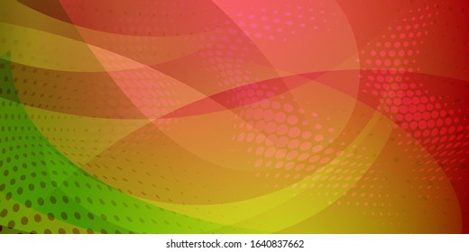 Abstract background made of halftone dots and curved lines in red and green colors