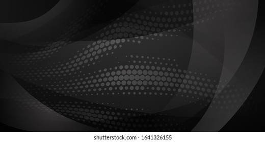Abstract background made of halftone dots and curved lines in black colors