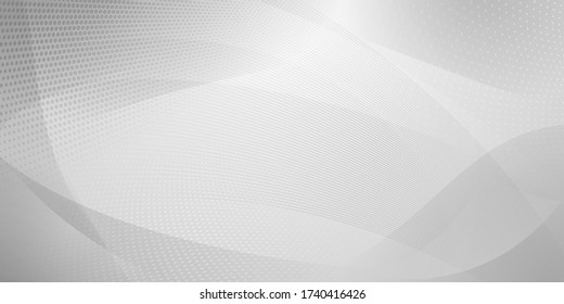 Abstract background made of halftone dots and curved lines in white and gray colors