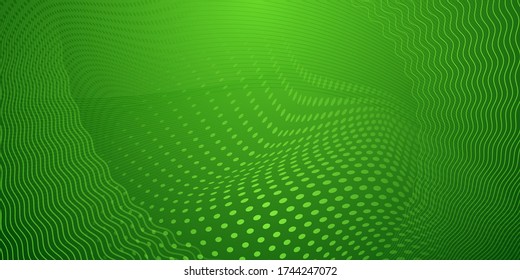 Abstrakter Hintergrund aus halftonischen Punkten und gekrümmten Linien in grünen Farben