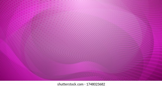 Fondo abstracto hecho de puntos de medio tono y líneas curvadas en colores púrpura