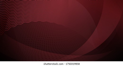 Abstract background made of halftone dots and curved lines in dark red colors