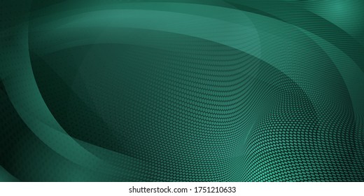 Fondo abstracto hecho de puntos de medio tono y líneas curvadas en colores verde oscuro