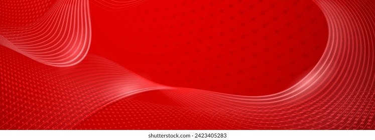 Abstract background made of halftone dots and thin curved lines in red colors