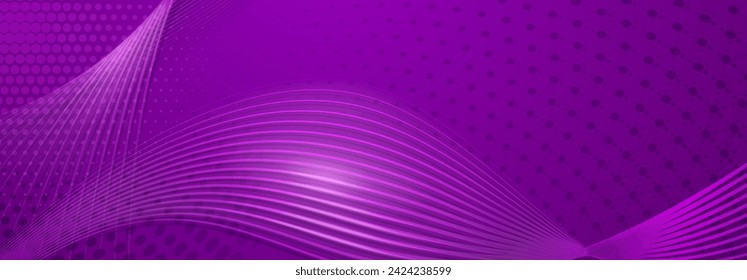 Abstrakter Hintergrund aus Halbtonpunkten und dünnen geschwungenen Linien in violetten Farben