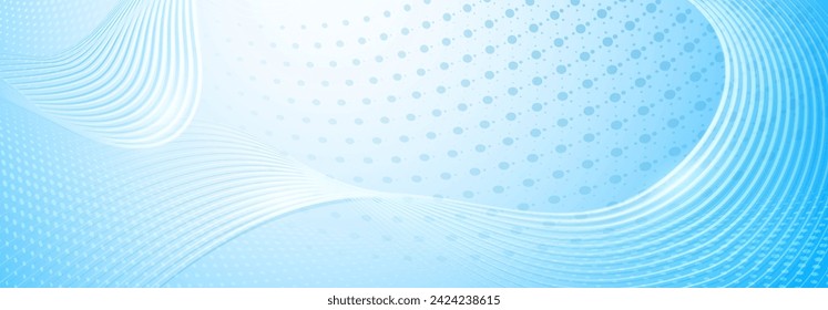 Abstract background made of halftone dots and thin curved lines in light blue colors