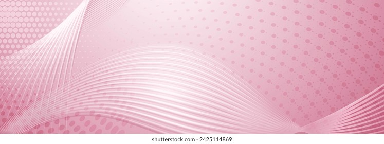 Abstract background made of halftone dots and thin curved lines in pink colors