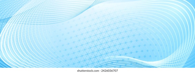 Abstract background made of halftone dots and thin curved lines in light blue colors