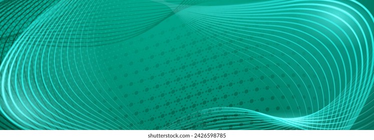 Fondo abstracto hecho de puntos de medio tono y líneas curvas finas en colores turquesa