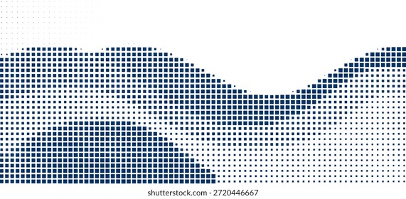 Fundo abstrato feito de pontos de meio-tom formando formas de onda fluente suave em um fundo branco. Design mínimo, moderno e limpo