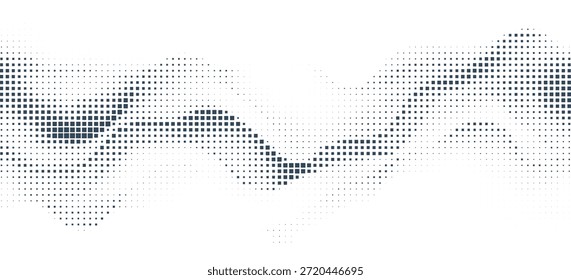 Fundo abstrato feito de pontos de meio-tom formando formas de onda fluente suave em um fundo branco. Design mínimo, moderno e limpo