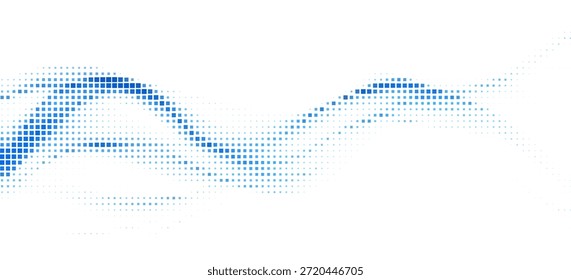 Abstrakter Hintergrund aus Rasterpunkten, die auf weißem Hintergrund fließende Wellenformen bilden. Minimal, modern und sauber