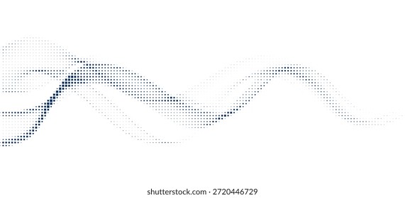 Fundo abstrato feito de pontos de meio-tom formando formas de onda fluente suave em um fundo branco. Design mínimo, moderno e limpo