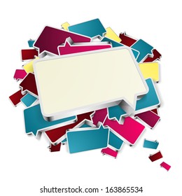The abstract background made out of blue, yellow and violet bubbles / The speech bubbles background / The speech bubble