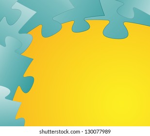 Abstract background made out of green various size puzzle pieces / puzzle background