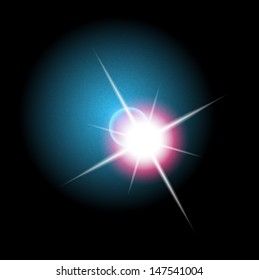 The abstract background made out of star surrounded by pink and blue light / The star in the outer space / The star