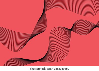 Abstract background made with repeated curvy lines in wave abstraction. Simple, modern, creative geometric vector art in red and black colors.