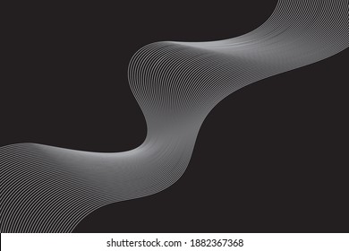 Abstract background made with repeated lines in wave abstraction. Simple, modern, creative geometric vector art in grey and black colors.