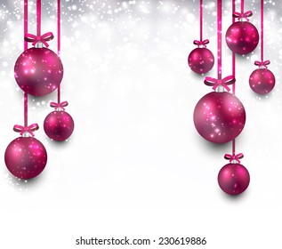 Abstract background with magenta christmas balls. Vector illustration. 