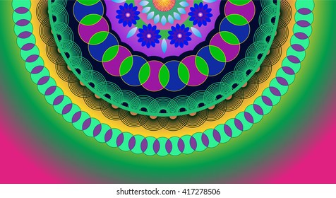 Abstract background (magic circles, flowers, soft gradient).