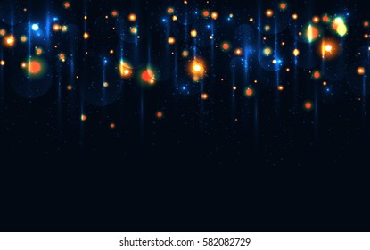 Abstract background with magic shiny light in dark night. Vector illustration