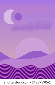 Abstract background with magical minimalist landscape with purple prevailing color