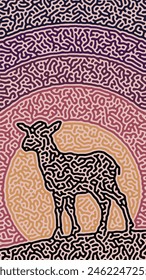 Abstract Background of Magical Scenery with Goat Silhouette