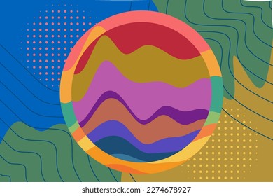 Abstract background with main circular shape at the center and colorful decorative ornaments frame.