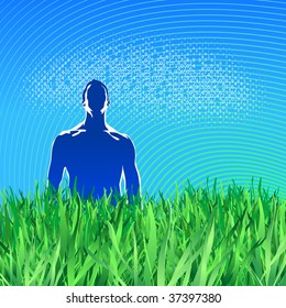 Abstract background with man and grass