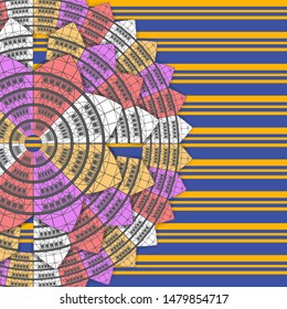 Abstract background mandala house on a background of horizontal stripes. The design element of the printing paper. Vector image. eps 10