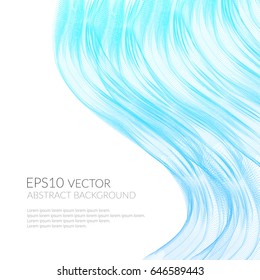 Abstract background with many distorted blue lines. Blue wave on white background.