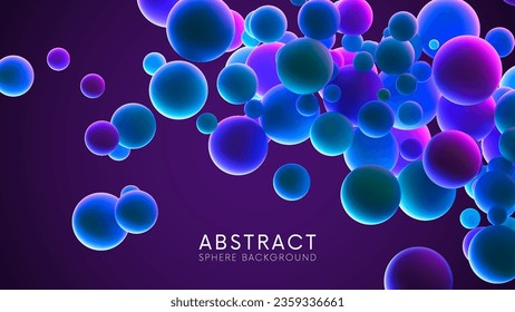 Abstract background with many dreamy neon flying glowing spheres. Vector background for future digital technology, data science, particles, digital world, cyberspace and landing page