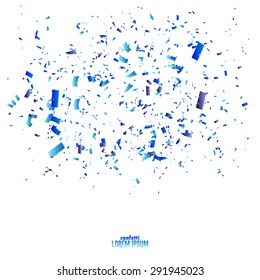 Abstract Background With Many Falling Blue Tiny Confetti Pieces. Vector Background