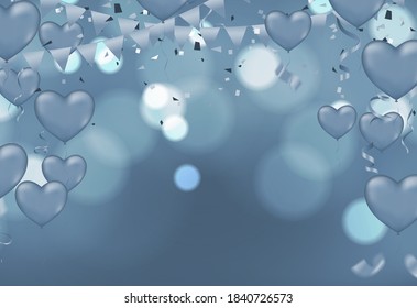 Fondo abstracto con muchas pequeñas piezas de confetti coloridas y fondo festivo con globos. Celebrar un cumpleaños, Afiche, pancarta feliz
