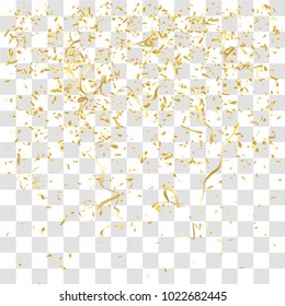 Abstract background with many falling gold tiny confetti pieces. vector background