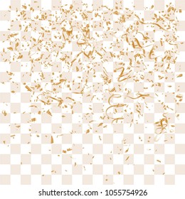 Abstract background with many falling gold tiny confetti pieces. vector background