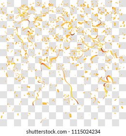 Abstract background with many falling gold tiny confetti pieces. vector background