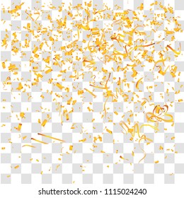 Abstract background with many falling gold tiny confetti pieces. vector background