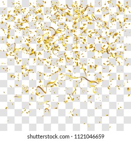 Abstract background with many falling gold tiny confetti pieces. vector background