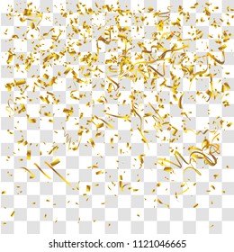 Abstract background with many falling gold tiny confetti pieces. vector background