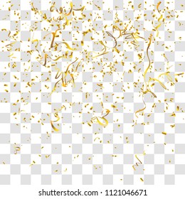 Abstract background with many falling gold tiny confetti pieces. vector background