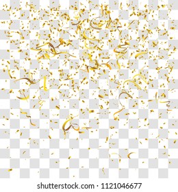 Abstract background with many falling gold tiny confetti pieces. vector background