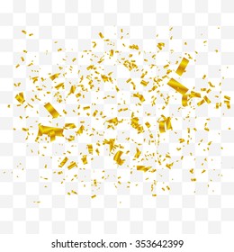 Abstract background with many falling gold tiny confetti pieces. vector background