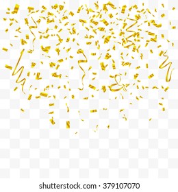 Abstract background with many falling gold tiny confetti pieces. vector background