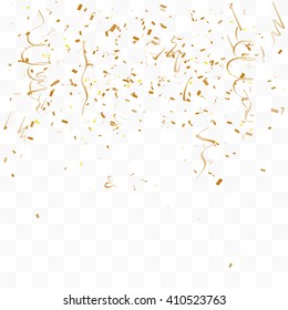 Abstract background with many falling gold tiny confetti pieces. vector background