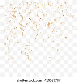 Abstract background with many falling gold tiny confetti pieces. vector background